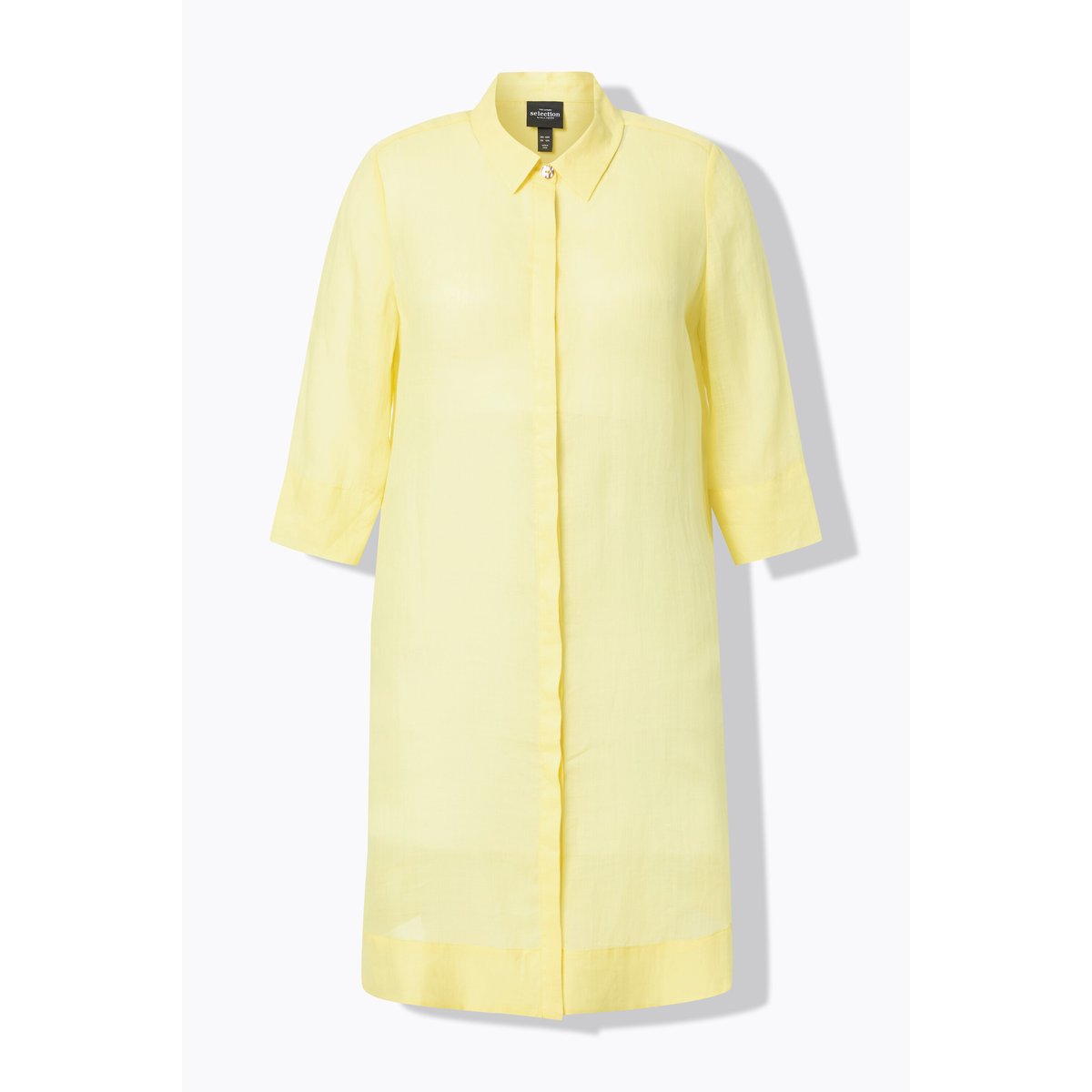 Chemisier long, tissu ramie jaune citron, ULLA POPKEN