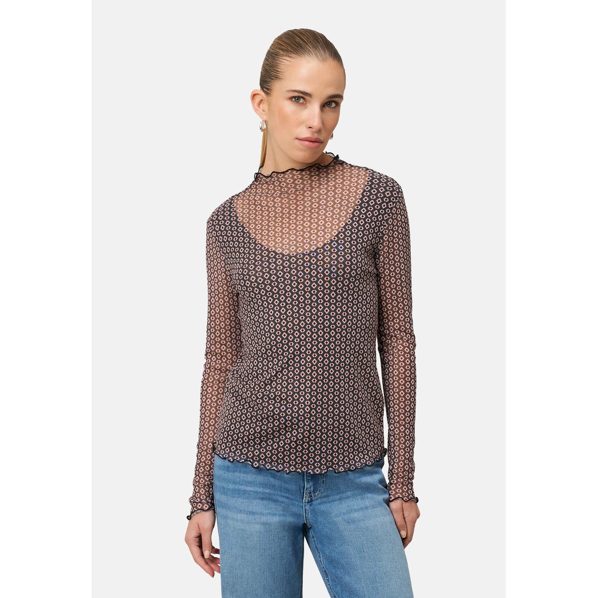 Mesh-Shirt mit grafischem print creambrown, ZERO