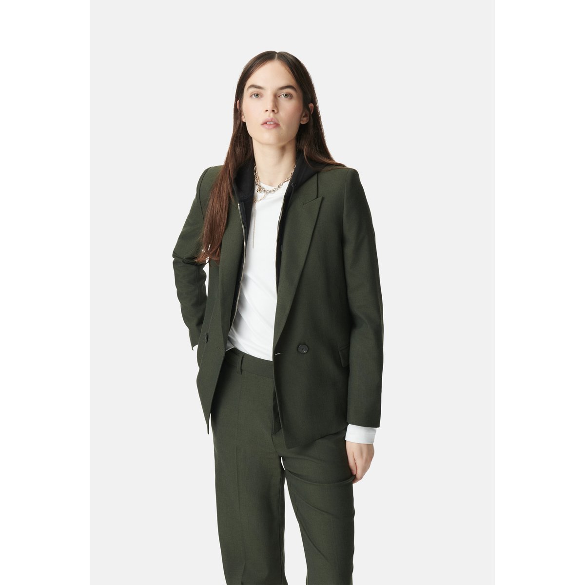 Veste de tailleur parementure amovible vert kaki, IKKS