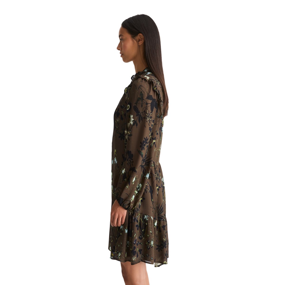 Robe courte coupe trapèze en crêpe de viscose fluide marron, MARC O'POLO