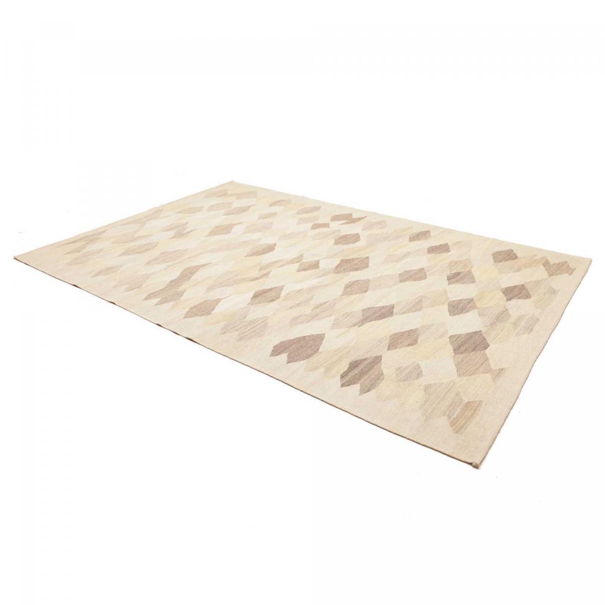 Tapis kilim, motif géométrique authentique, tissé plat, KELIM KU 4 crème, beige, UN AMOUR DE TAPIS