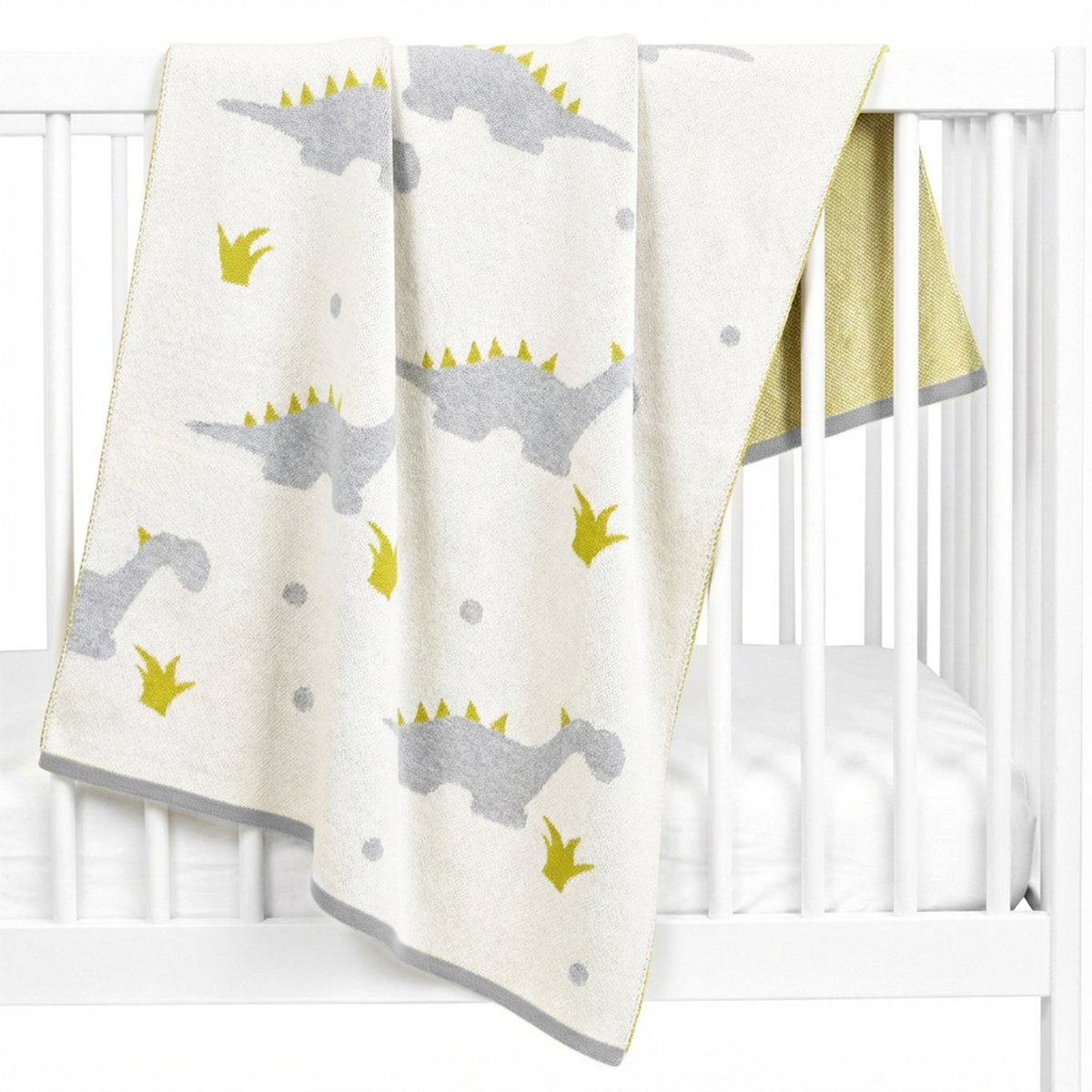 Couverture plaid en coton bio TRICOT écru, dino, SEVIRA KIDS