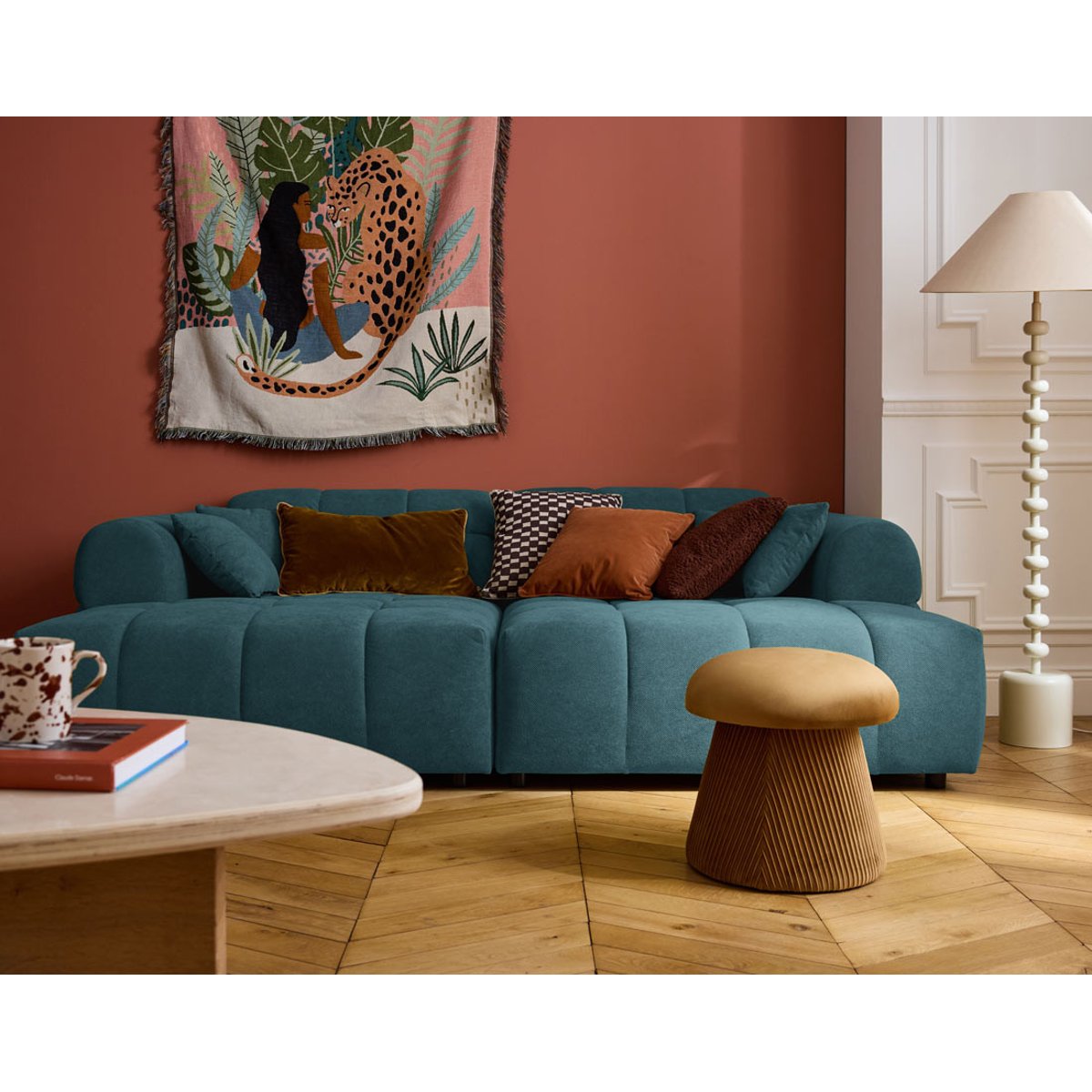 Canapé fixe 4 places - RAY bleu grisé, BEST MOBILIER