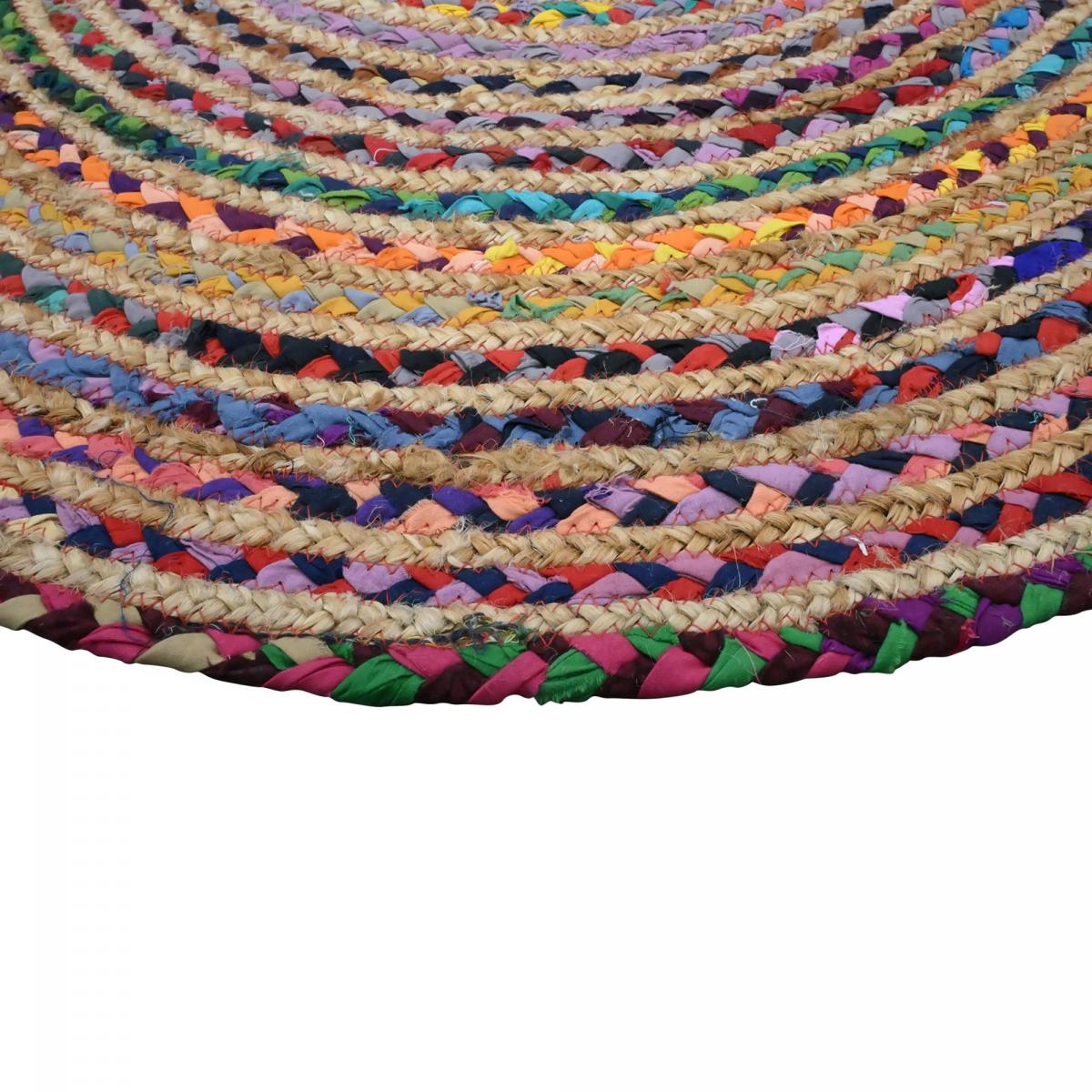 Tapis rond fait à la main en jute motif ethnique ALANA rouge, jaune, crème, UN AMOUR DE TAPIS