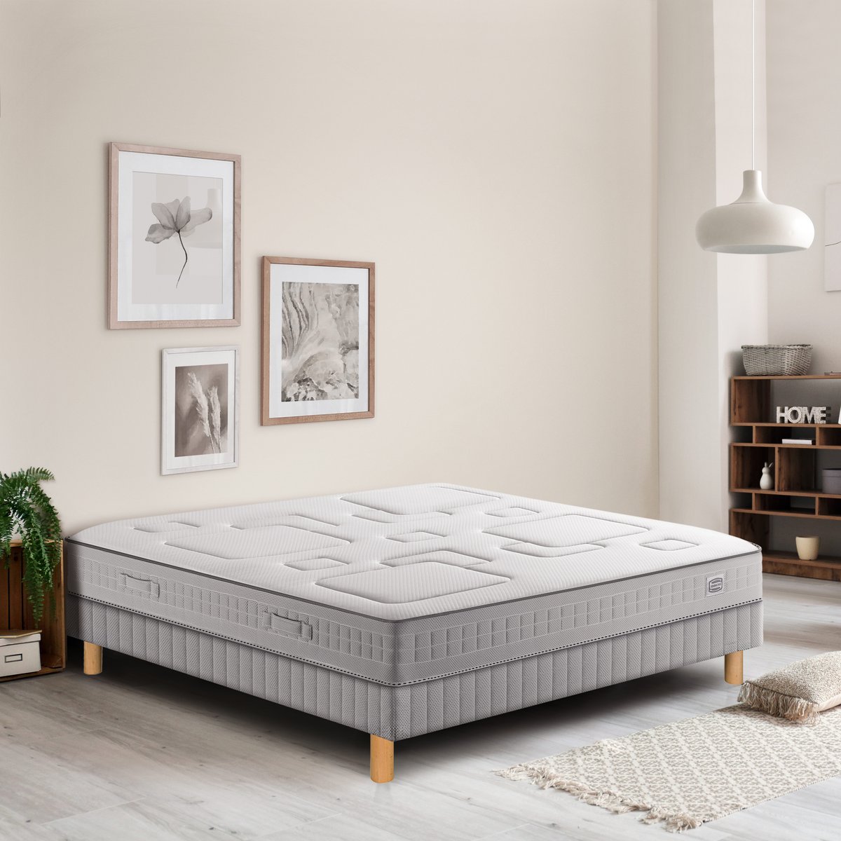 Ens EQUILIBRE 180x200 matelas H25 ressort ensachés, ferme, 2 sommiers blanc, SIMMONS
