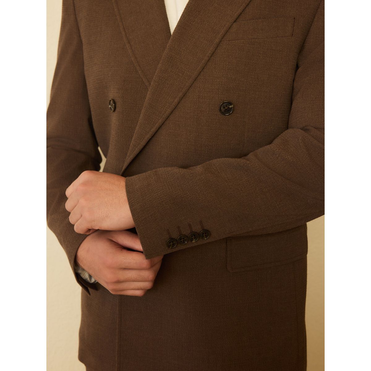 Veste de costume en seersucker texturé marron, NEXT