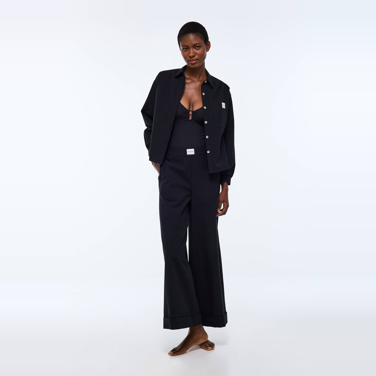Chemise de plage en coton BIO GOTS noir, MONOPRIX