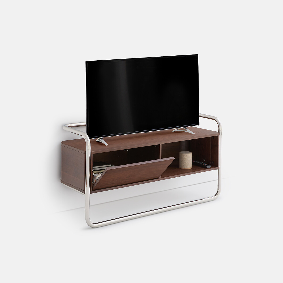 Meuble TV caisson 1 porte, largeur 120 cm, GIORGIO coloris noyer/chrome, LA REDOUTE INTERIEURS