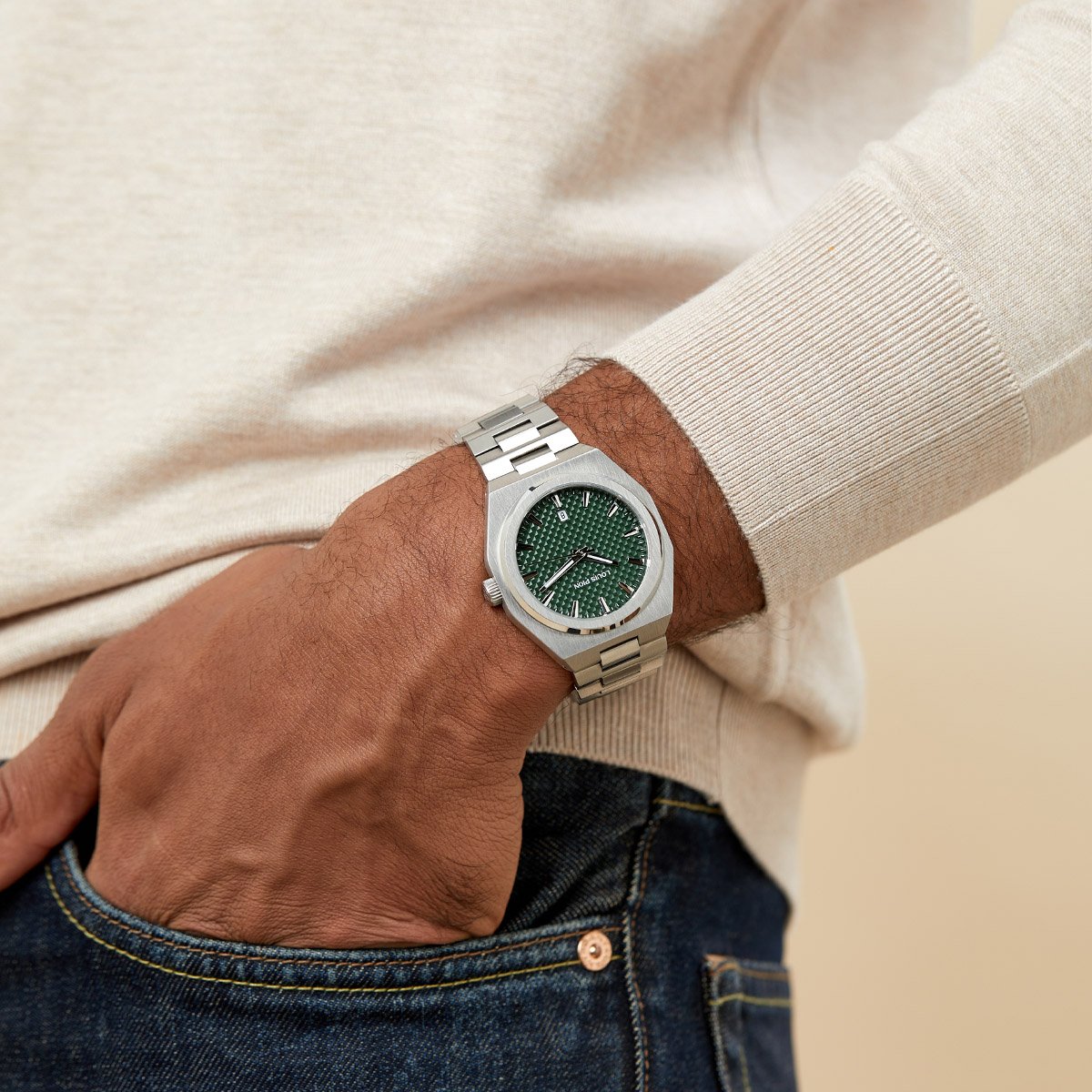 Montre Analogique  ERIC argenté vert argenté, LOUIS PION