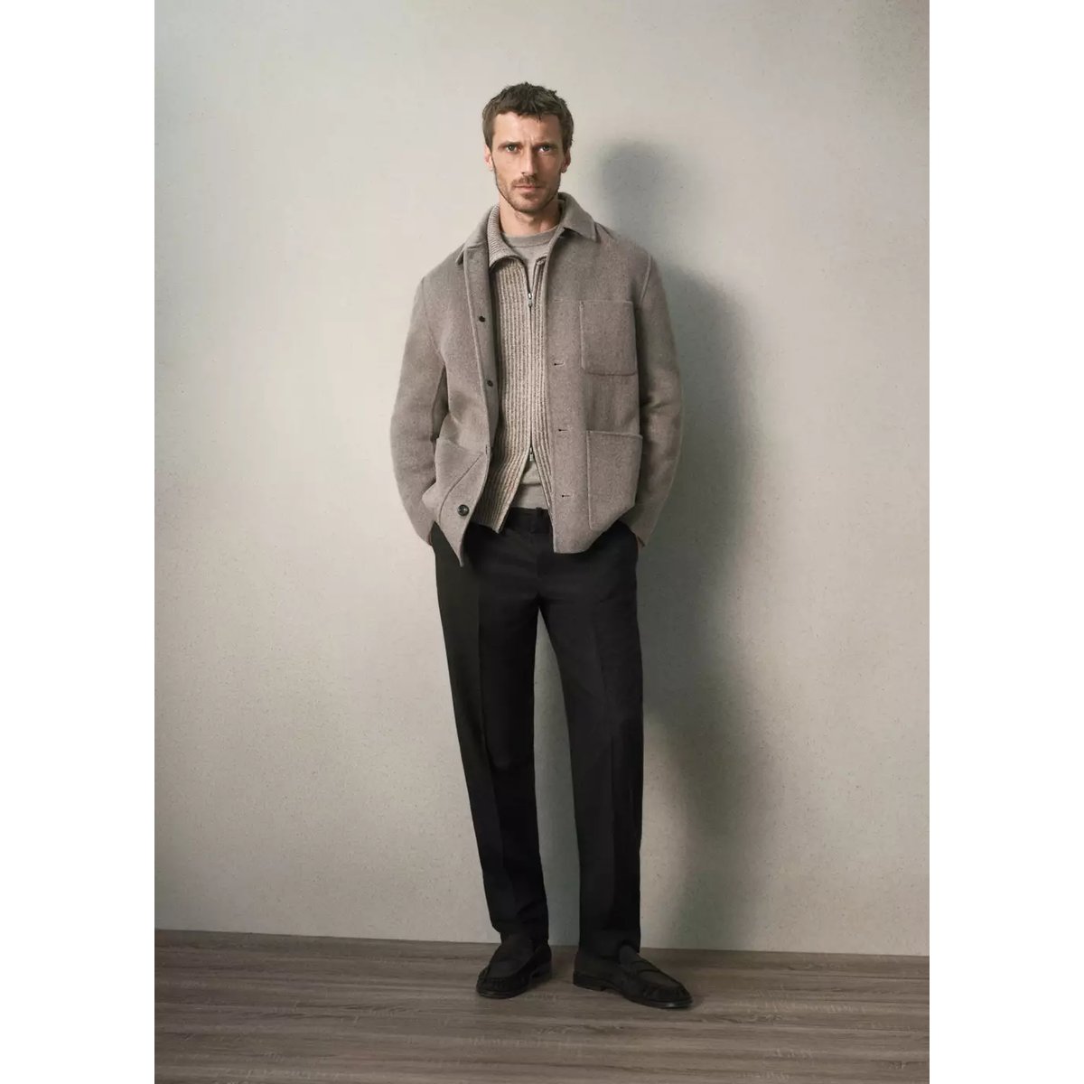Manteau en mélange laine et cachemire à poches marron moyen, MANGO MAN