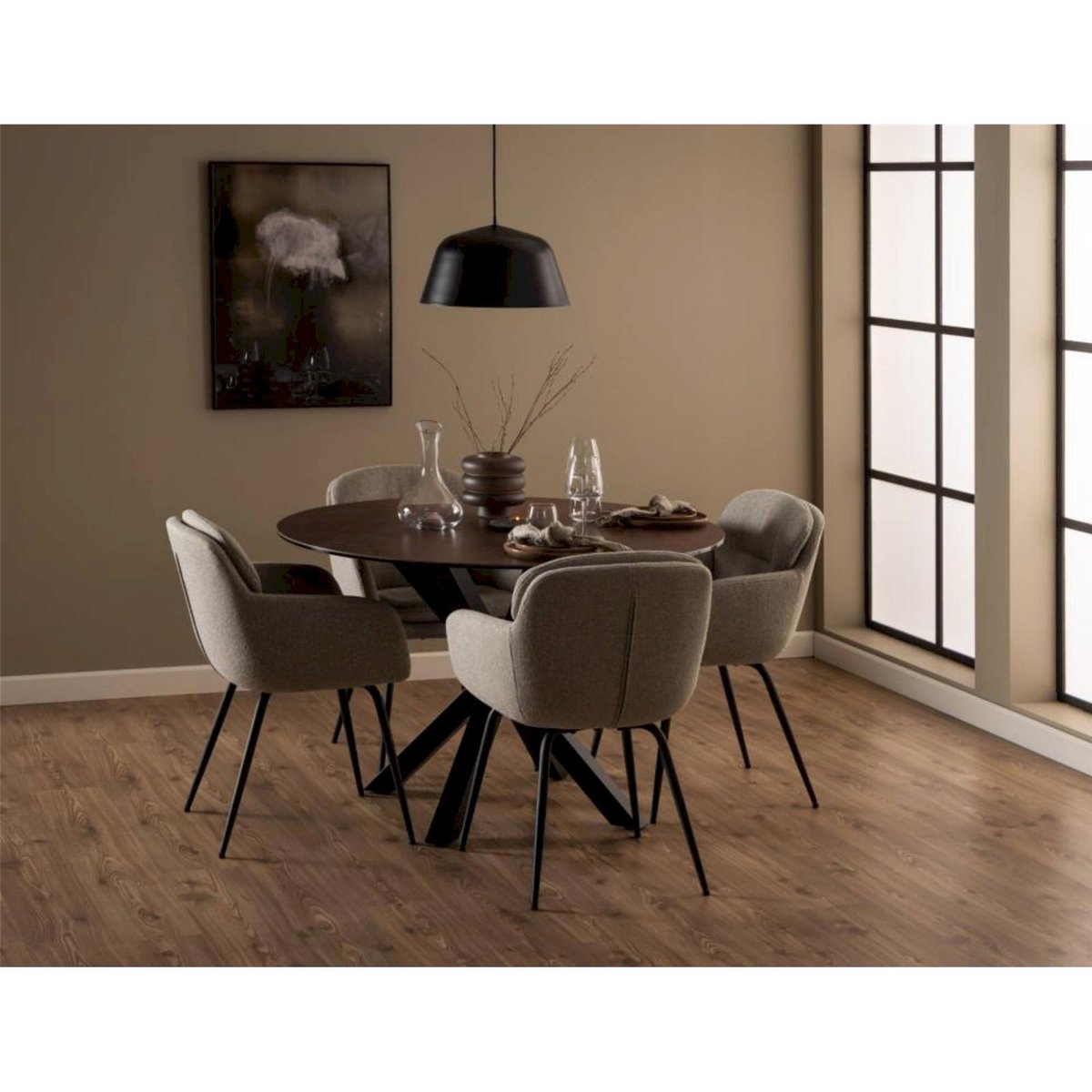 Chaise tapissée avec accoudoirs LARPIL beige et noir, RECOLLECTION