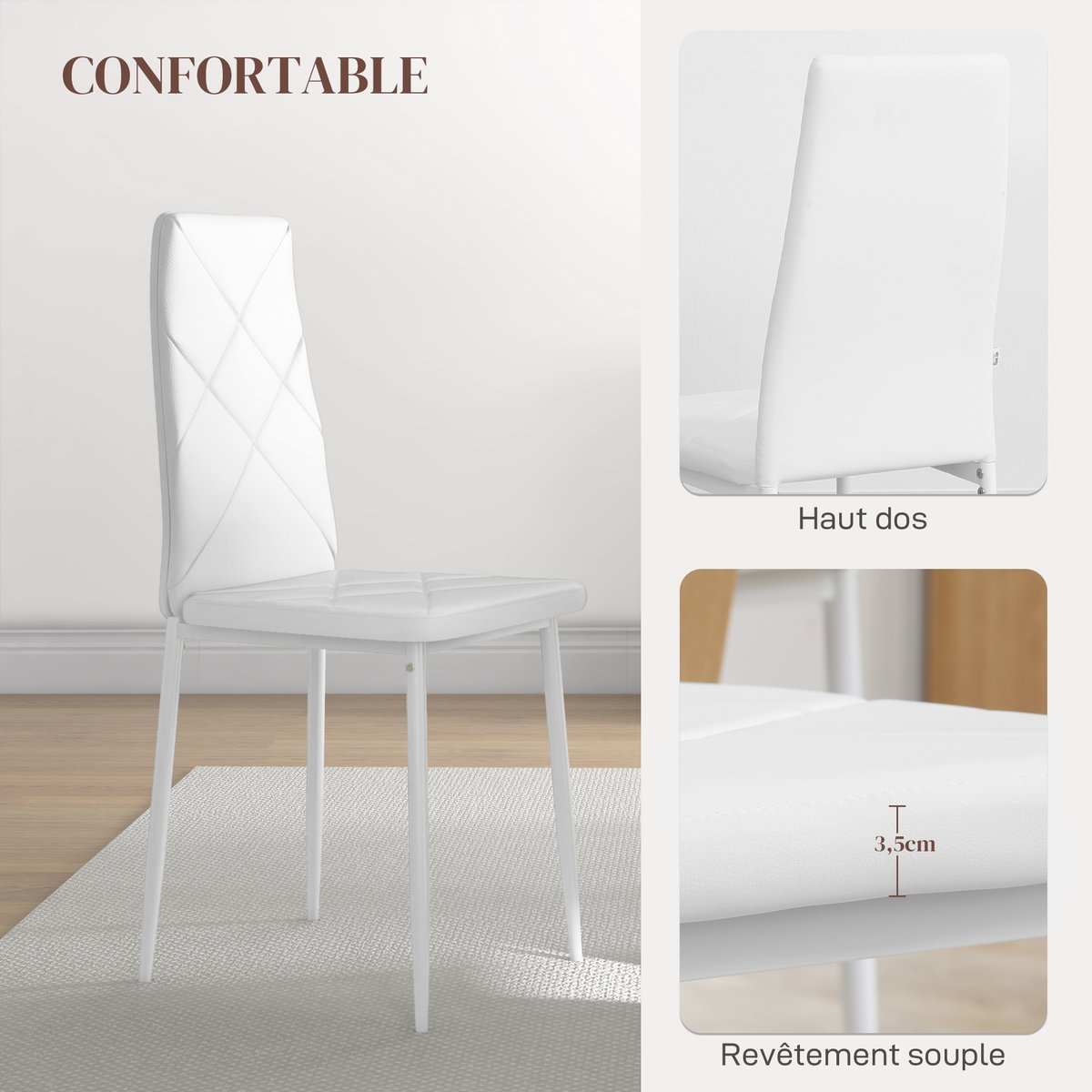 Chaise de salle à manger Revêtement blanc, HOMCOM