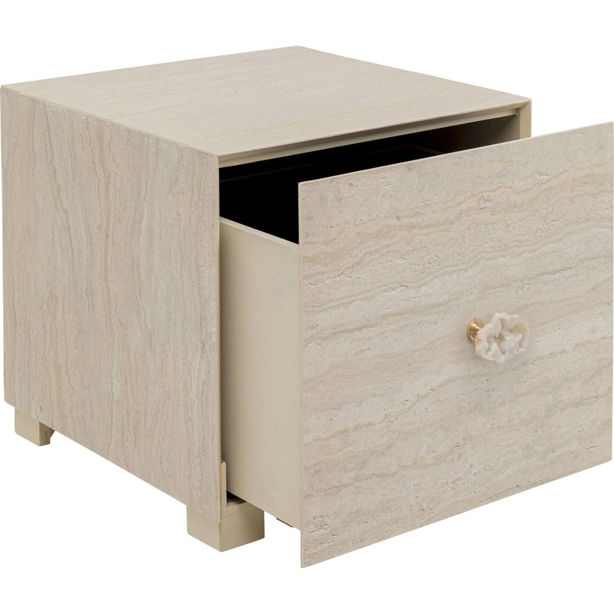 Chevet 1 tiroir imitation pierre, TRAVERTINO beige, KARE DESIGN