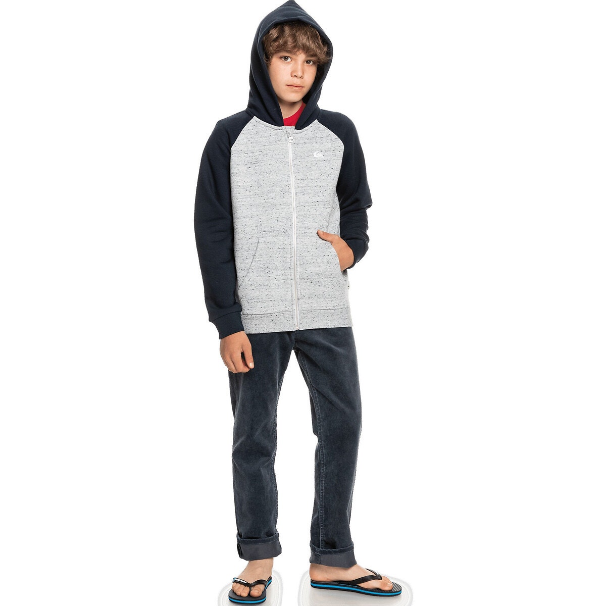 Sweat Zippé À Capuche 8-16 Ans gris + bleu, QUIKSILVER