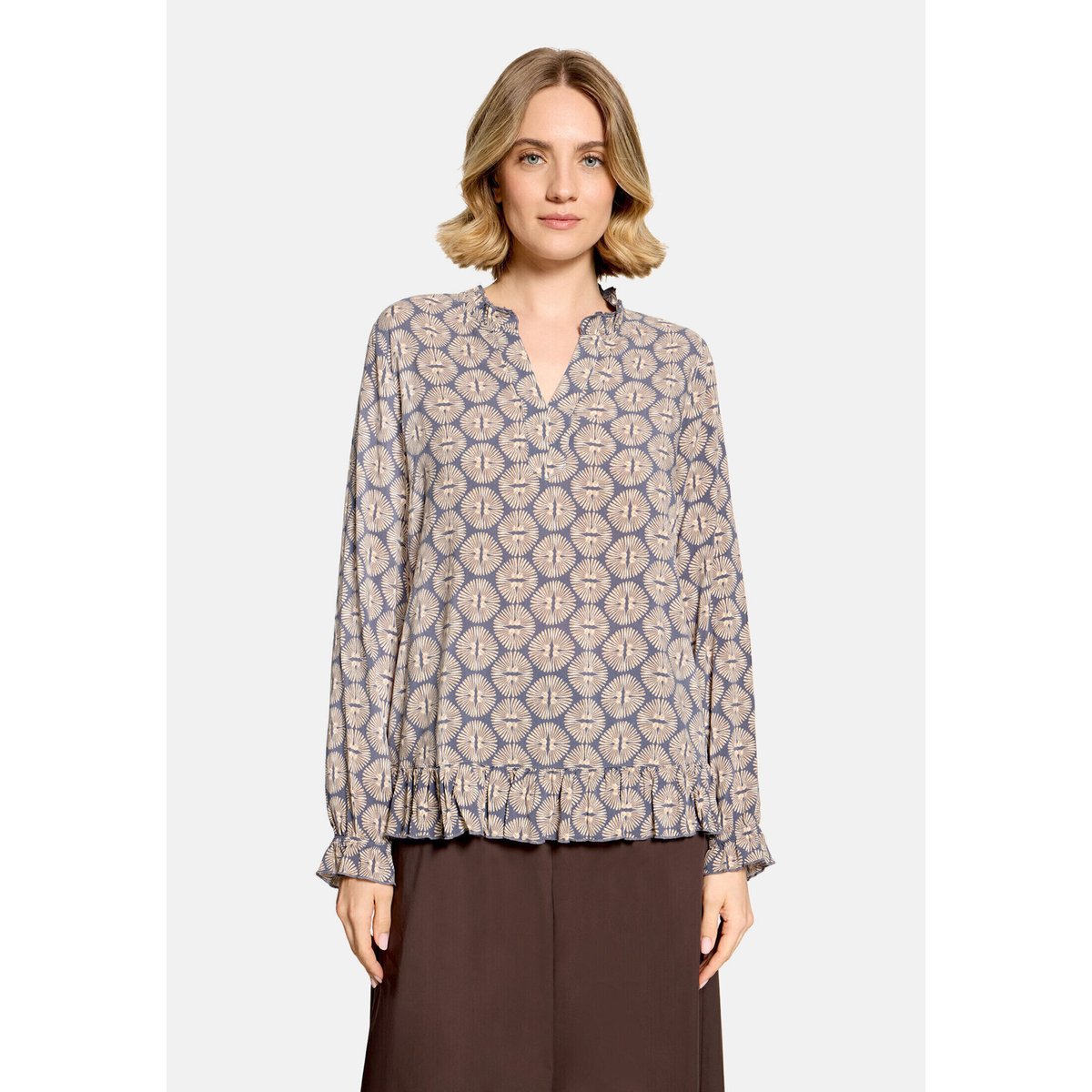 Blouse casual à fronce bleu/beige, CARTOON