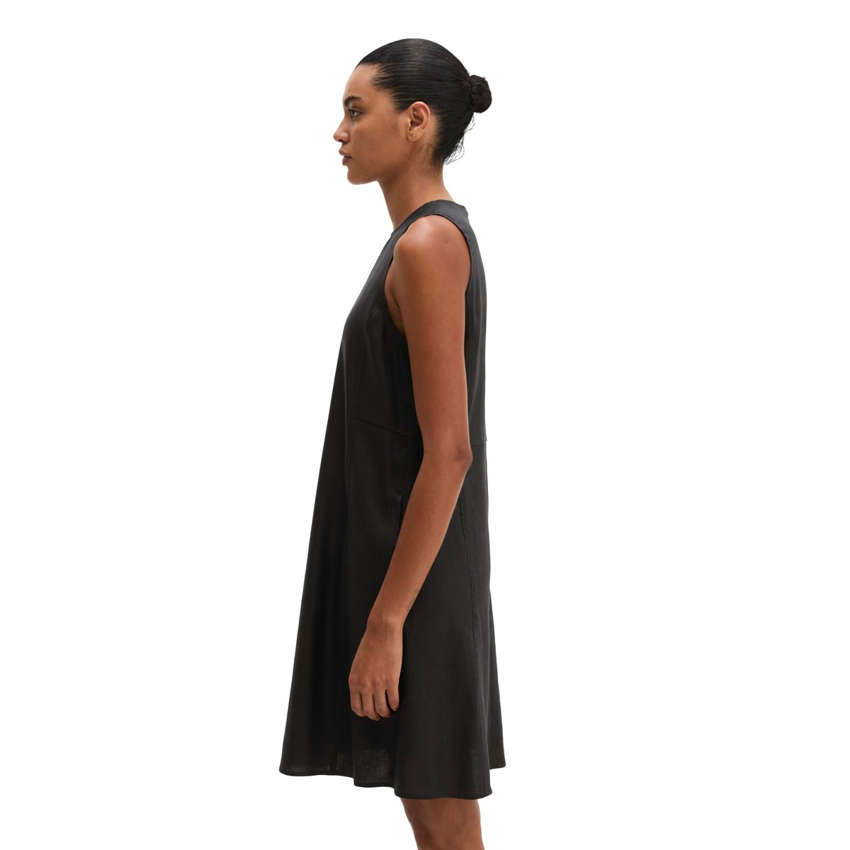 Robe fourreau regular en viscose-lin stretch noir, MARC O'POLO