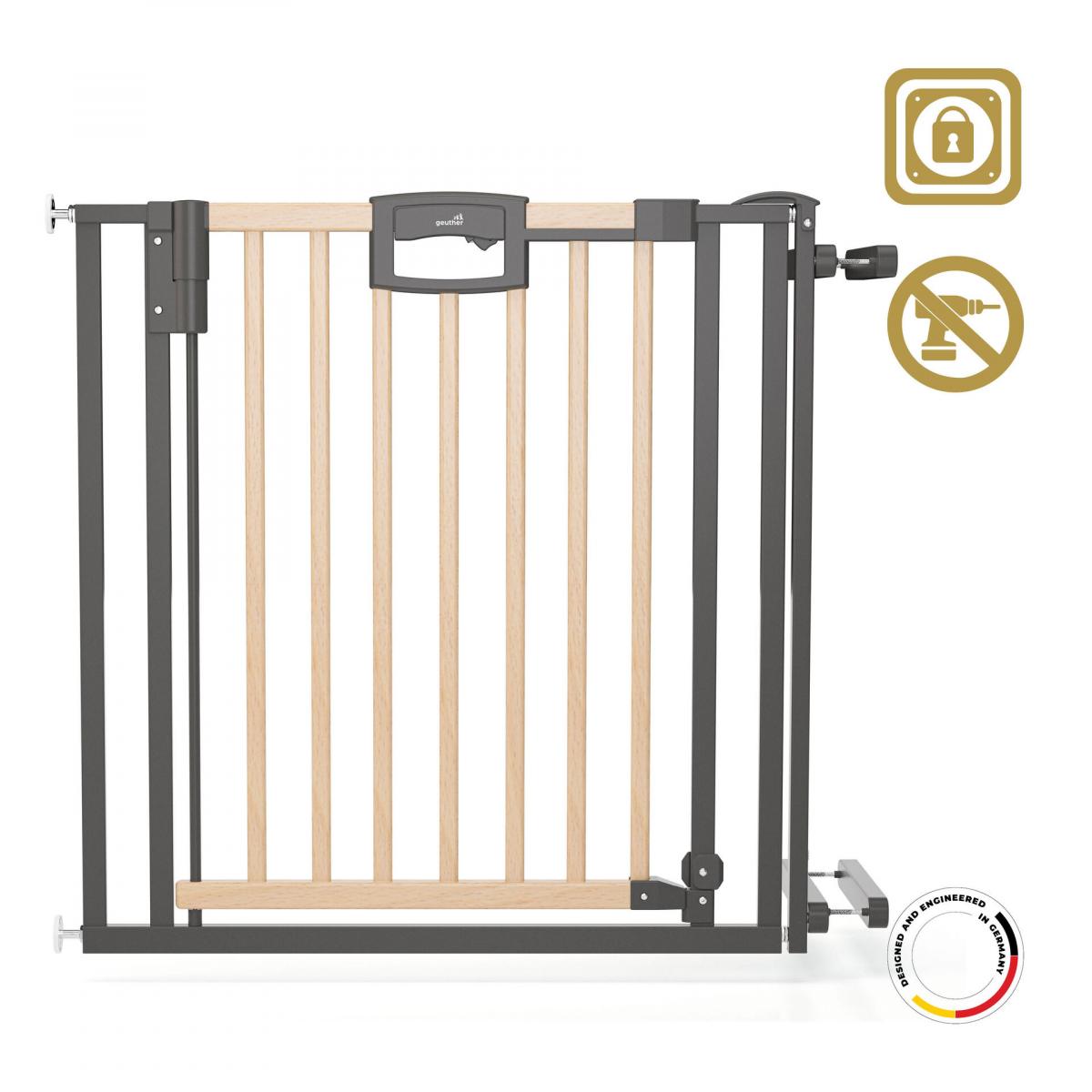 Barrière d'escalier à pression Easylock Plus bois/métal 108 cm - 116,5 cm Nature/Noir couleur unique, GEUTHER