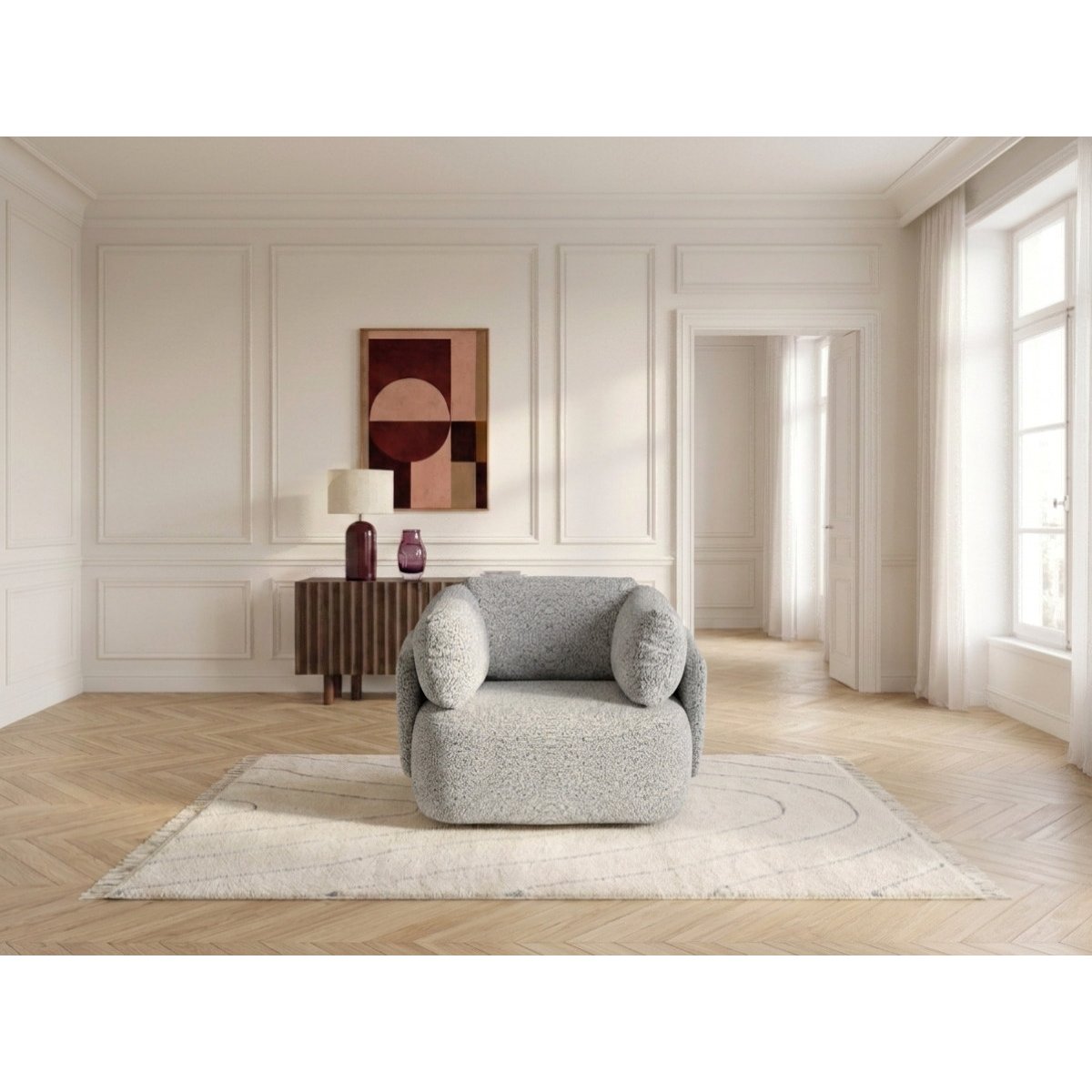 Fauteuil tissu chiné, MARIO gris, BOBOCHIC