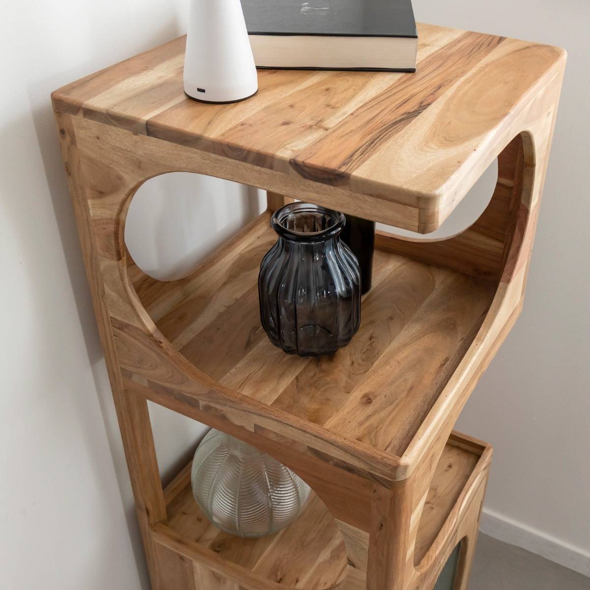 Colonne en bois d'acacia et verre EMYR bois clair, MADE IN MEUBLES