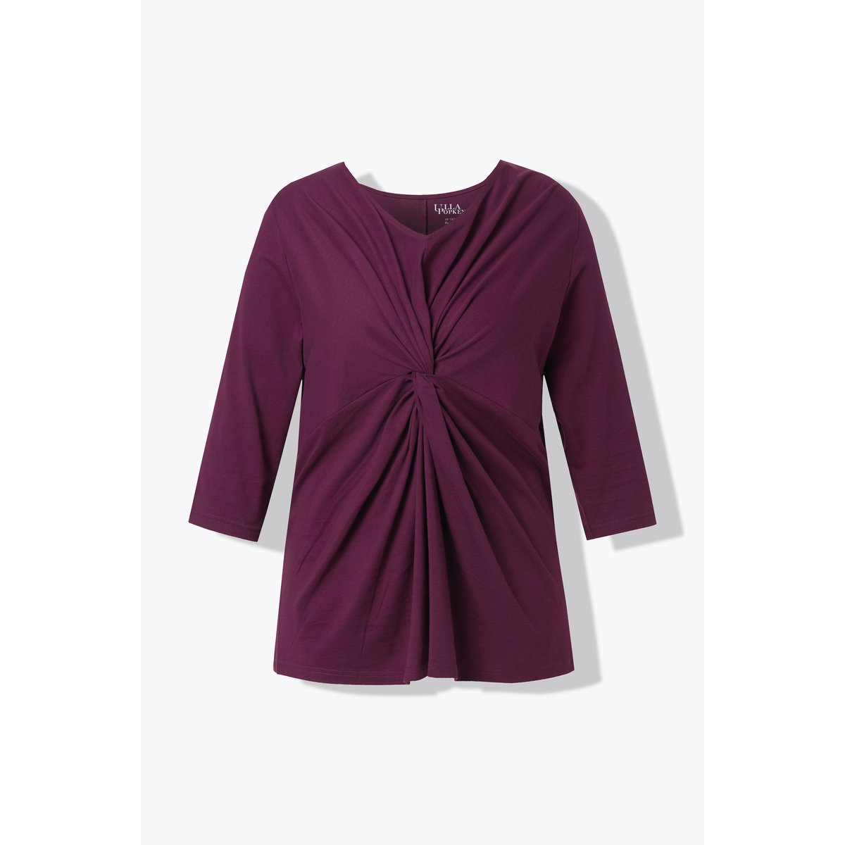 T-shirt, nœud décoratif, col en V Manches 3/4 brun nougat, ULLA POPKEN