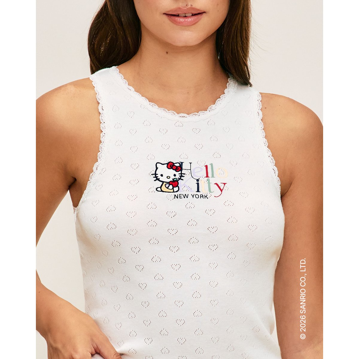 Débardeur en pointelle Hello Kitty POINTKITTYIZ blanc casse, UNDIZ
