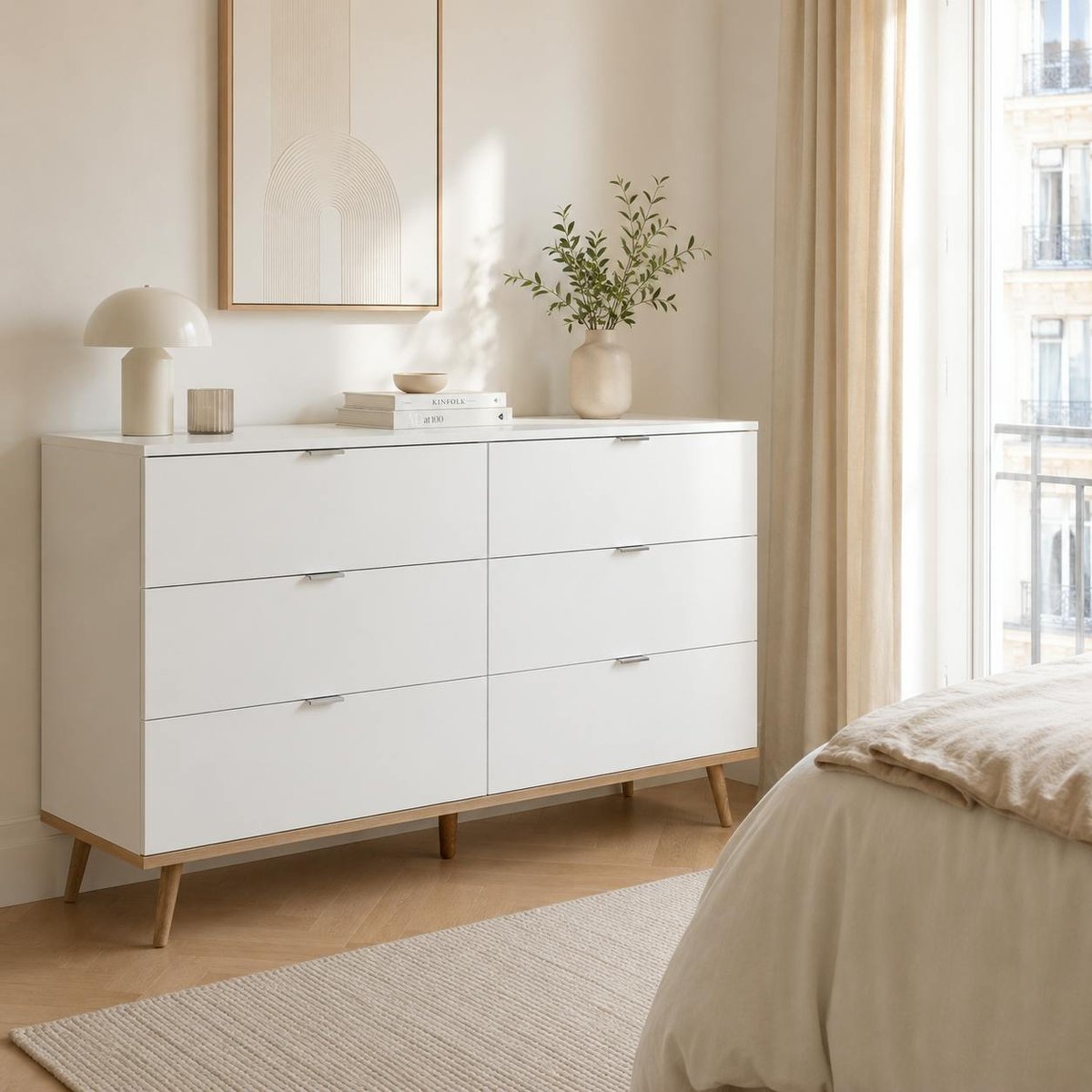 Commode blanche 6 tiroirs style scandinave ALVA blanc, PIER IMPORT