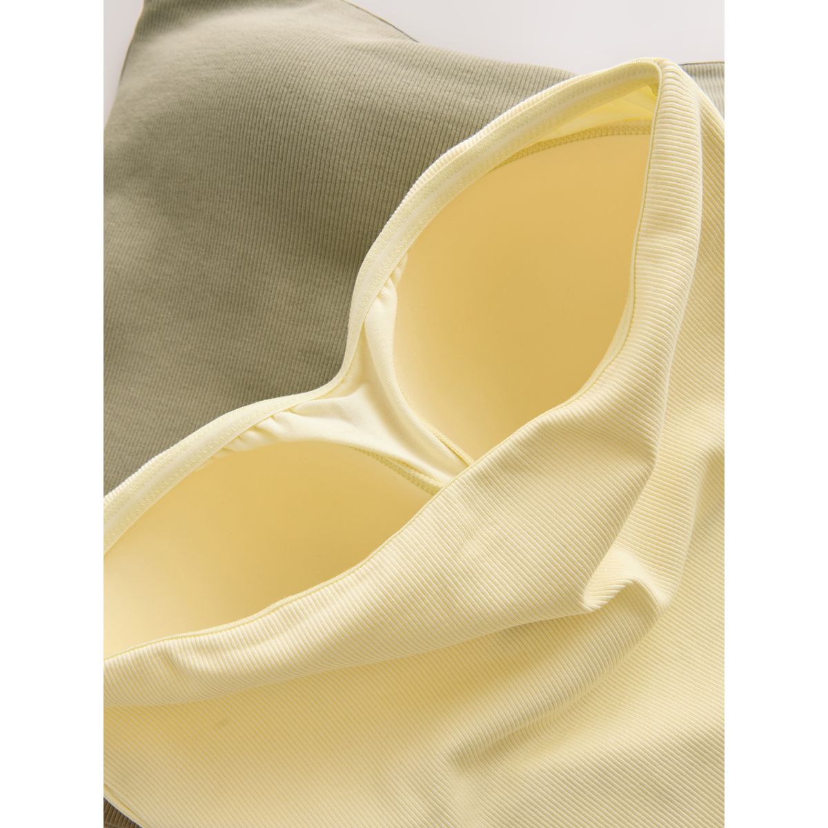 Top bandeau coton côtelé soutien intégré vert/jaune, NEXT