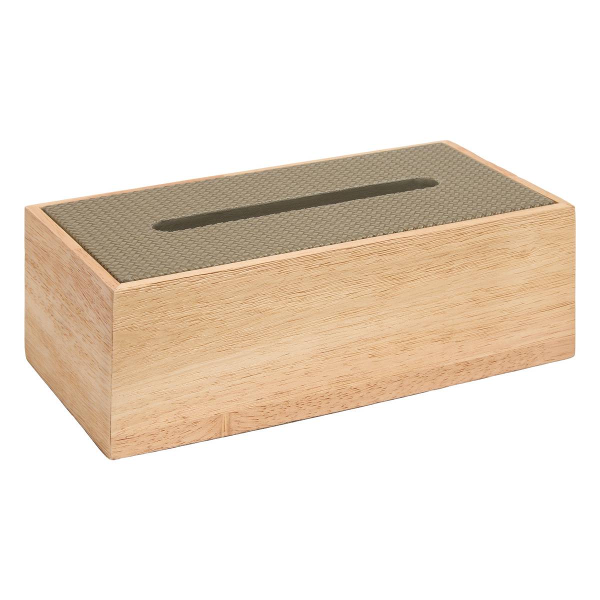 Boîte à mouchoirs rectangulaire en hévéa BONIE vert kaki, ATMOSPHERA