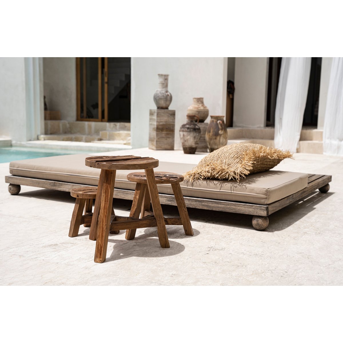 Tabouret en bois de teck récupéré YATAI beige, BAZAR BIZAR