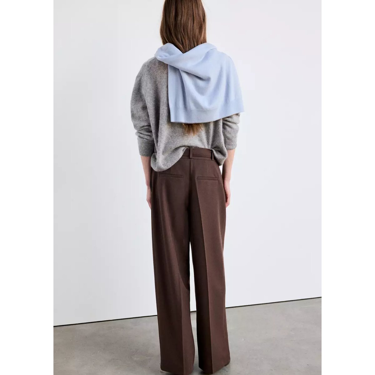 Pantalon wideleg ceinture marron, MANGO