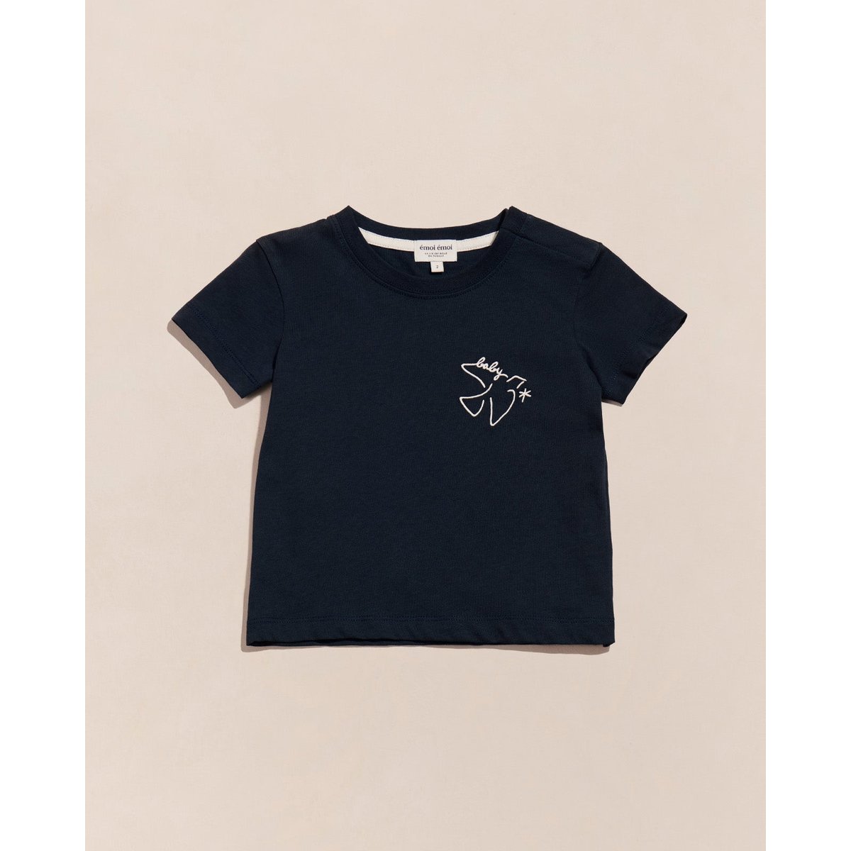 T-shirt brodé en coton bio, BIRDS bleu - nuit, EMOI EMOI