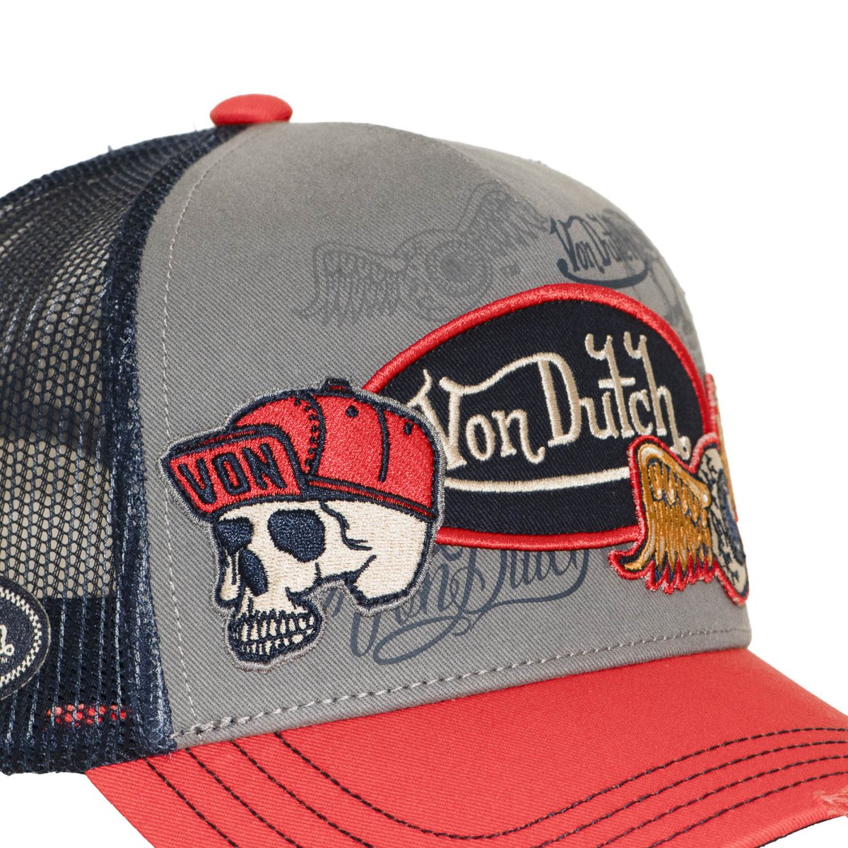 Casquette Trucker Patches orange vif/gris foncé/noir, VON DUTCH