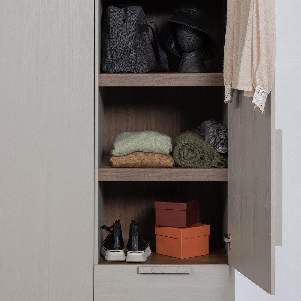 Armoire 1 porte en pin RENS gris clair, WOOOD