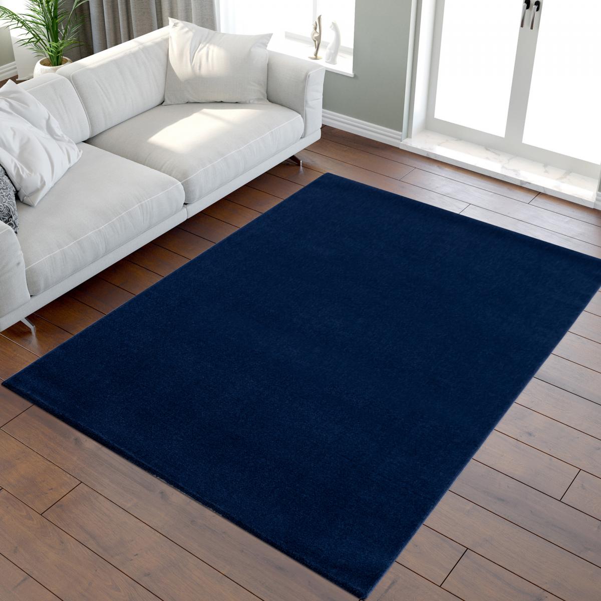 Tapis salon et chambre tissé motif uni NOSSA bleu marine, UN AMOUR DE TAPIS