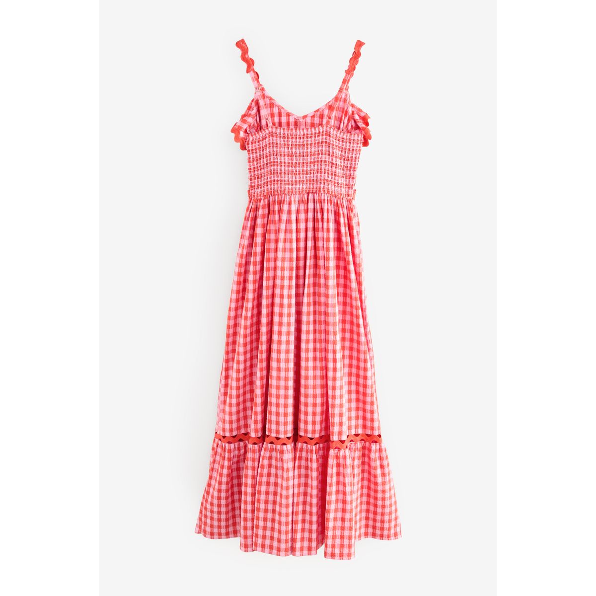 Robe longue à volants et motif vichy rose/rouge, NEXT
