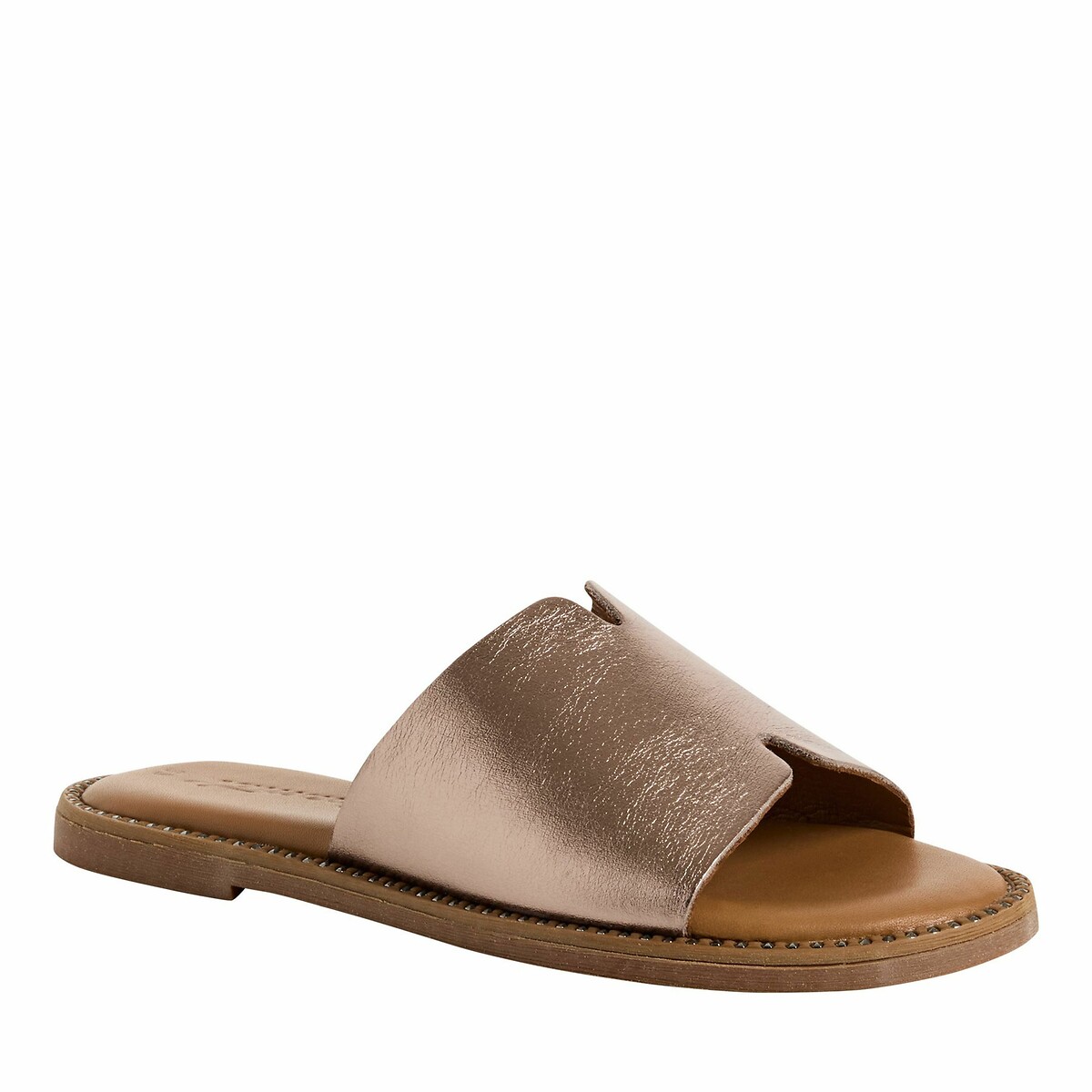 Mules plates en cuir bronze, TAMARIS