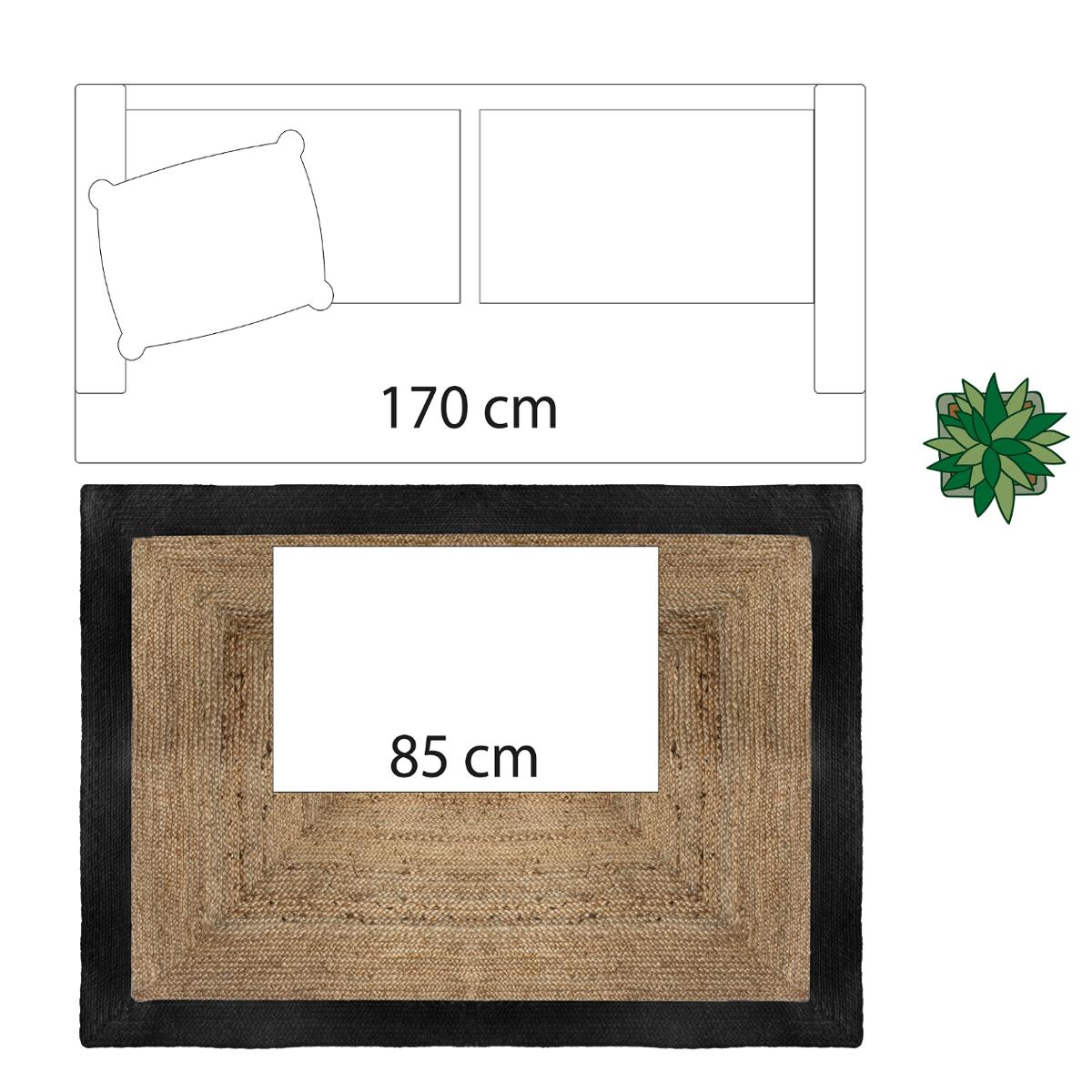 Tapis rectangulaire en jute et coton KAHI noir, ATMOSPHERA