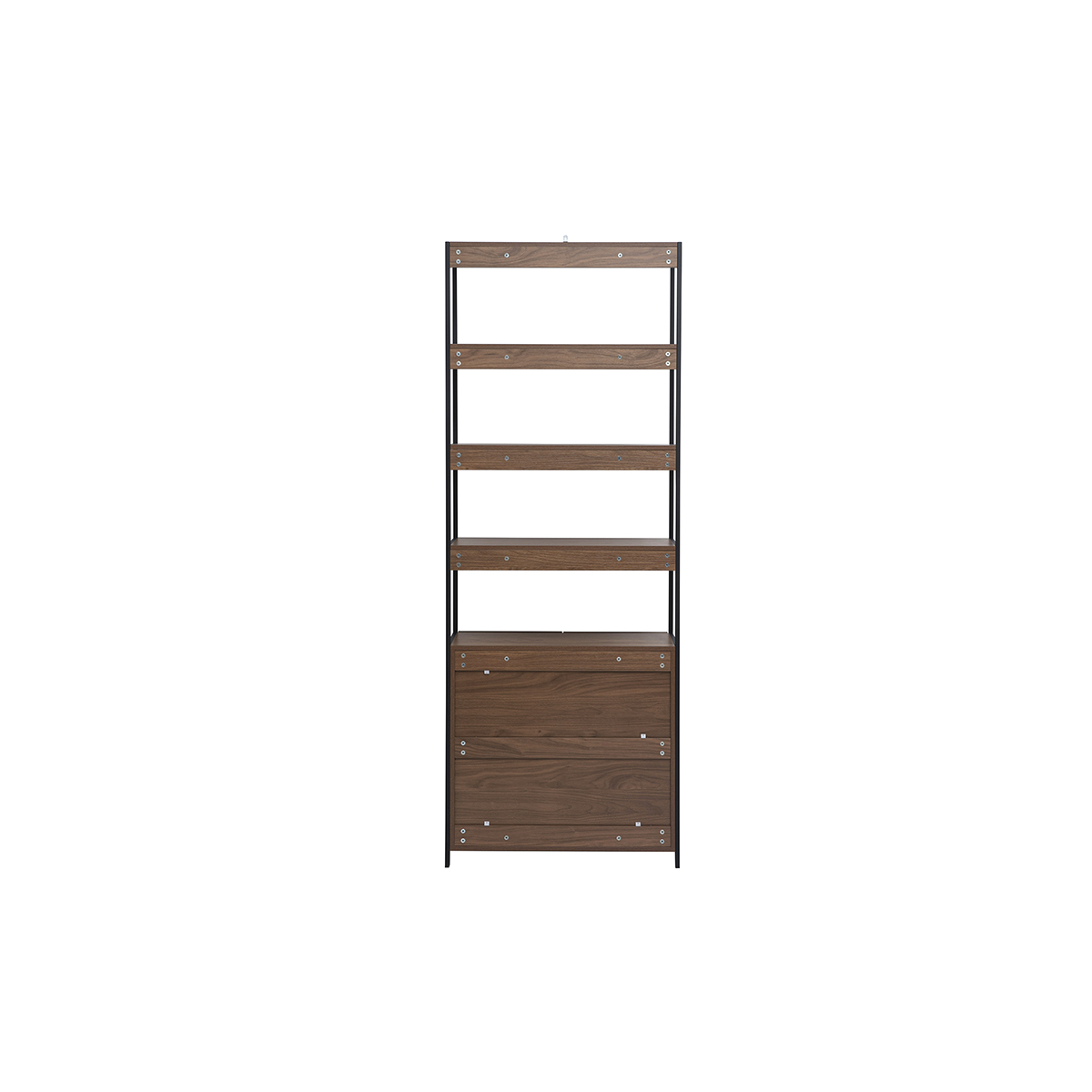 Bibliothèque avec rangements finition bois clair chêne et métal noir L80 cm MAXENCE noyer / noir, MILIBOO
