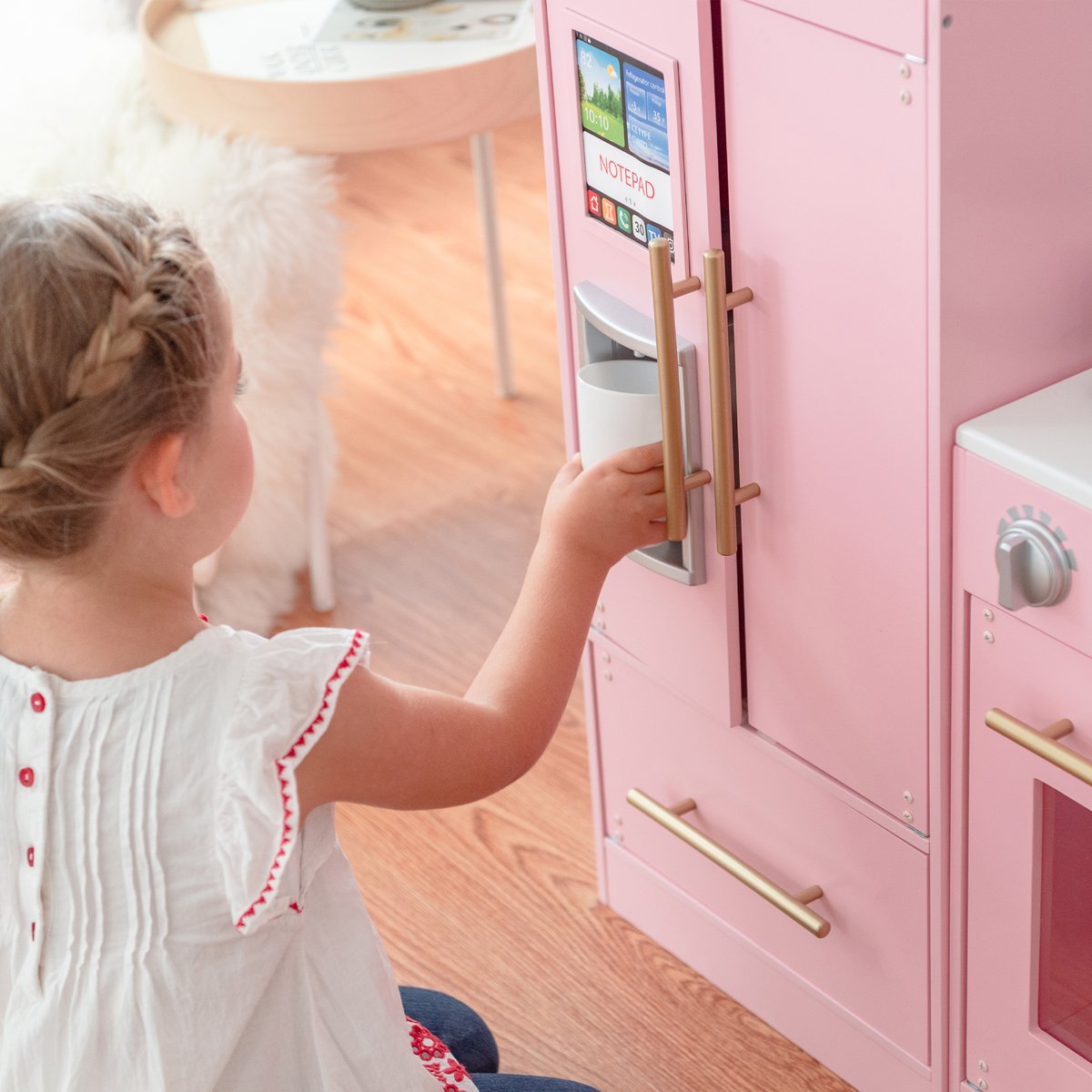 Cuisine bois enfant avec évier, frigo, four et jeux, Rose, LITTLE CHEF rose, TEAMSON KIDS