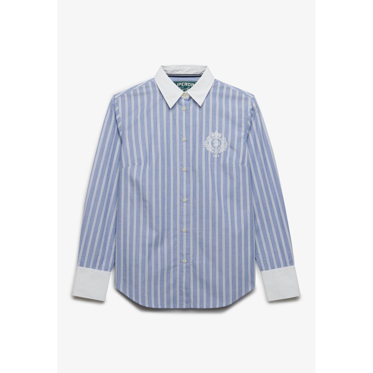 Chemise à manches longues Poplin Cuff Stripe rayure bleu chelsea, SUPERDRY