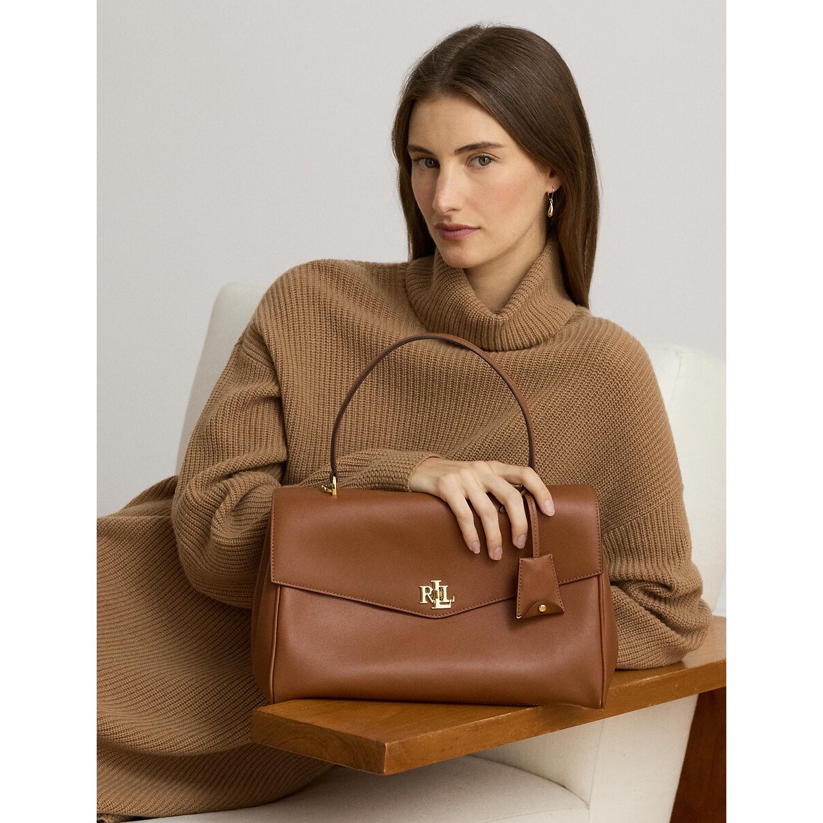Lederhandtasche FARRAH MEDIUM kamel, LAUREN RALPH LAUREN