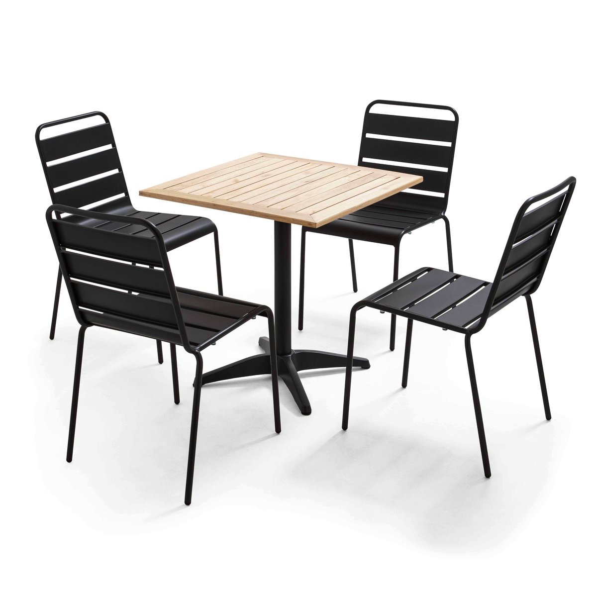 Table de terrasse carrée avec plateau en bois (70 x 70 cm) gris anthracite, OVIALA