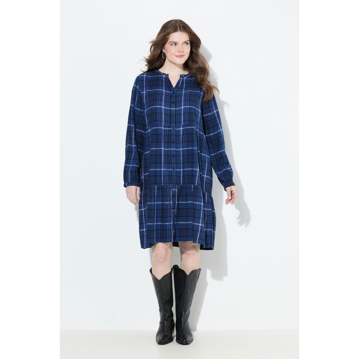Robe à carreaux, volant à la base marine, ULLA POPKEN