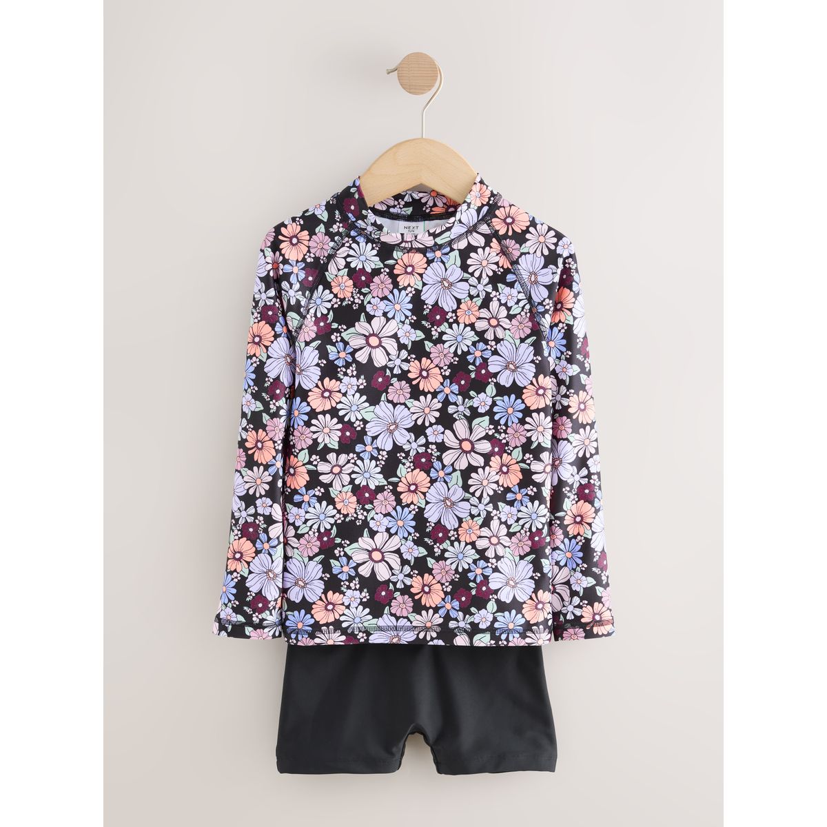 Haut de bain manches longues et short imprimé fleuri - noir, NEXT