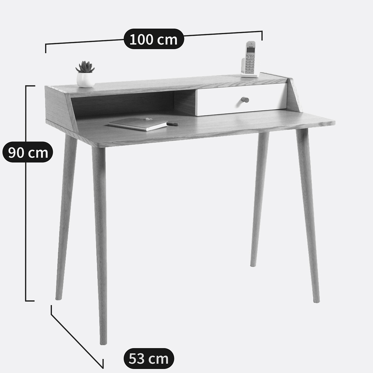Bureau d'appoint 1 tiroir Clairoy chêne, LA REDOUTE INTERIEURS