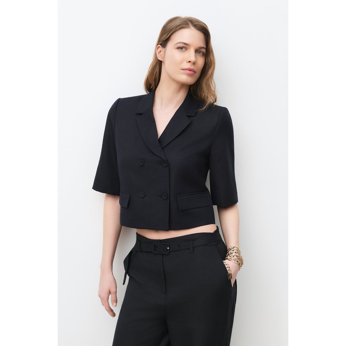 Veste droite en lin VAMPINA noir, CAROLL