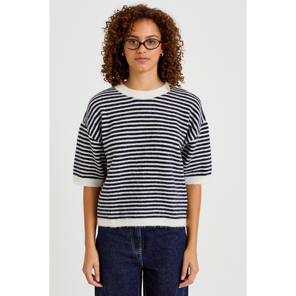 Pull ample duveteux manches courtes ecru, CACHE CACHE