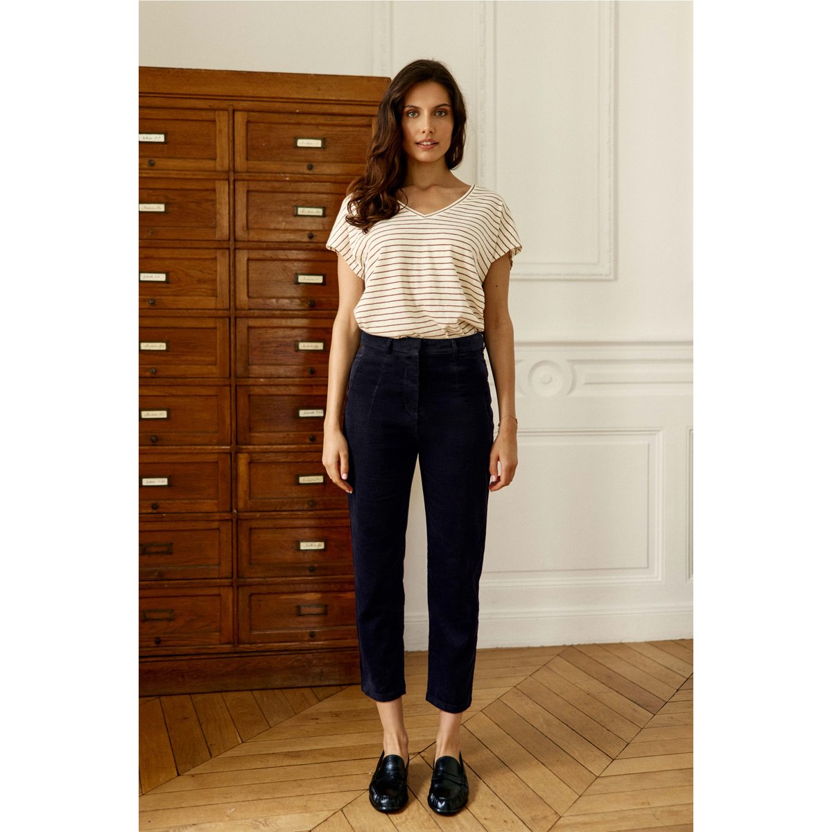 Pantalon cigarette uni PARFAITO 25-marine, LA PETITE ETOILE