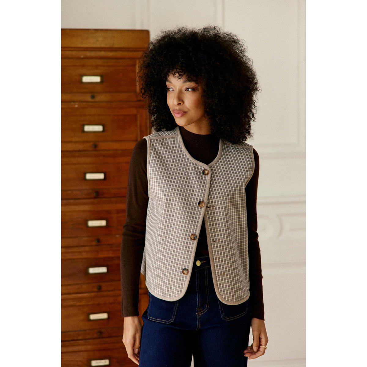 Veste col rond uni VINKO 14-taupe, LA PETITE ETOILE