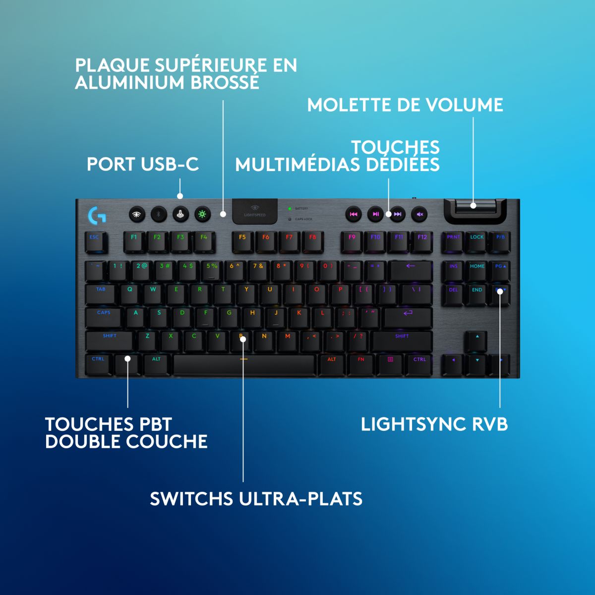 Clavier gamer sans fil G915 X Lightspeed TKL Linear Noir couleur unique, LOGITECH